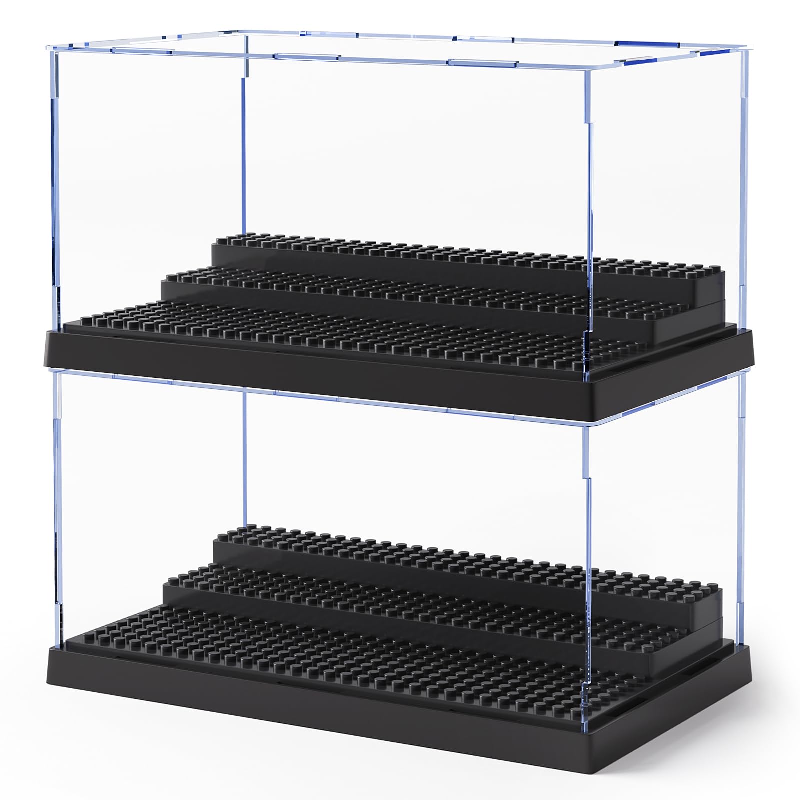 2 Pack Minifigure Display Case for Action Figures Blocks, Clear Dustproof Acrylic Display Box Storage with 3 Movable Steps Gifts for Children,Black…