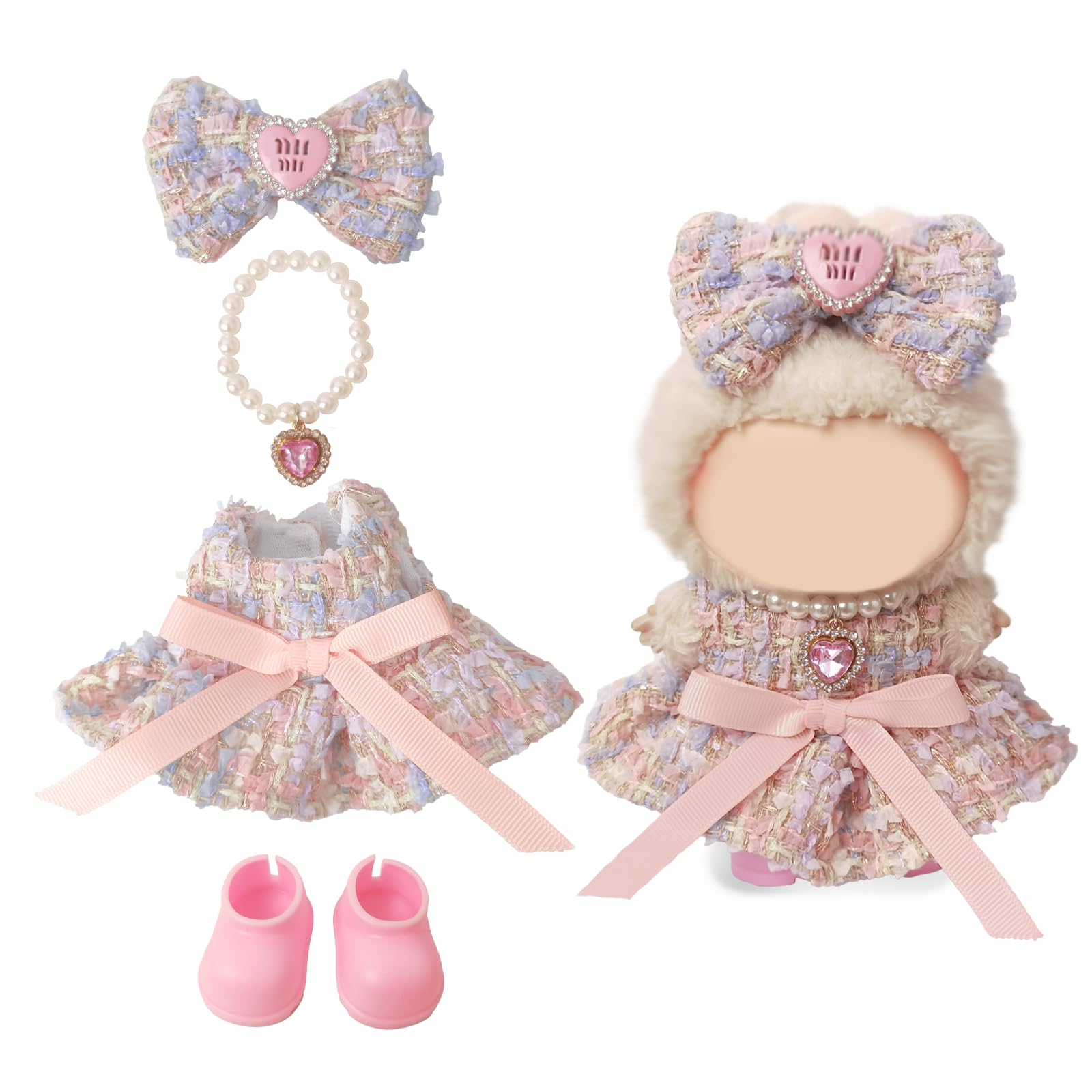 Clothes Compatible with LABUBU Doll - 4PCS Sweet Pastel Set, 17cm Doll Clothes Designer Outfit for Fairy Tales Theme, Cute Stylish Accessories for Labubu, No Doll (Cotton Candy Princess)