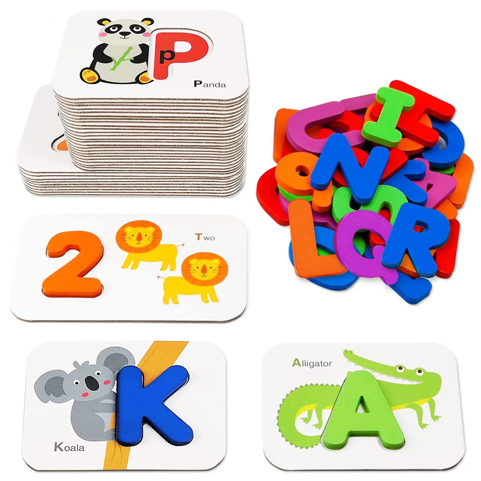Gojmzo Alphabet Flash Cards, ABC Learning Toys for Kids 3-5, Wooden Letters Number Blocks Sight Words Matching Game, Toddler Preschool Learning Activities, Montessori Educational Toys for 3+ Year Old