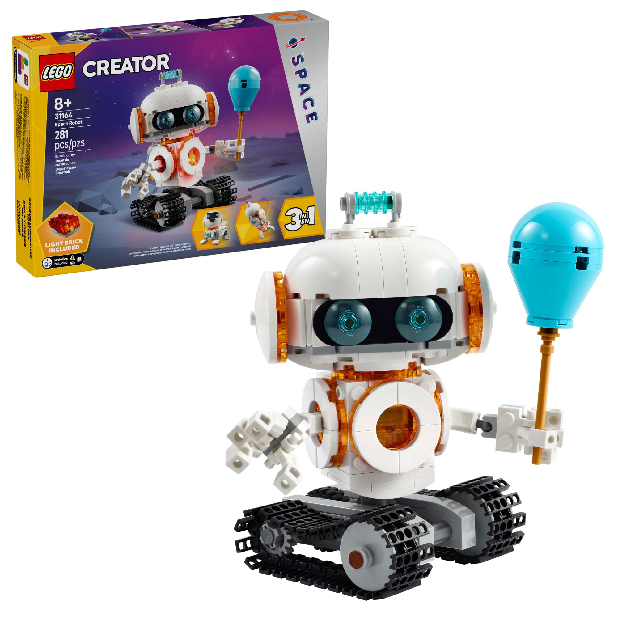 LEGO Creator 3 in 1 Space Robot Toy - Building Toy Kit for Kids with 3 Options, Robot, Spaceship, or Dog - 8 Year Old Boy & Girl Birthday Gifts - 31164