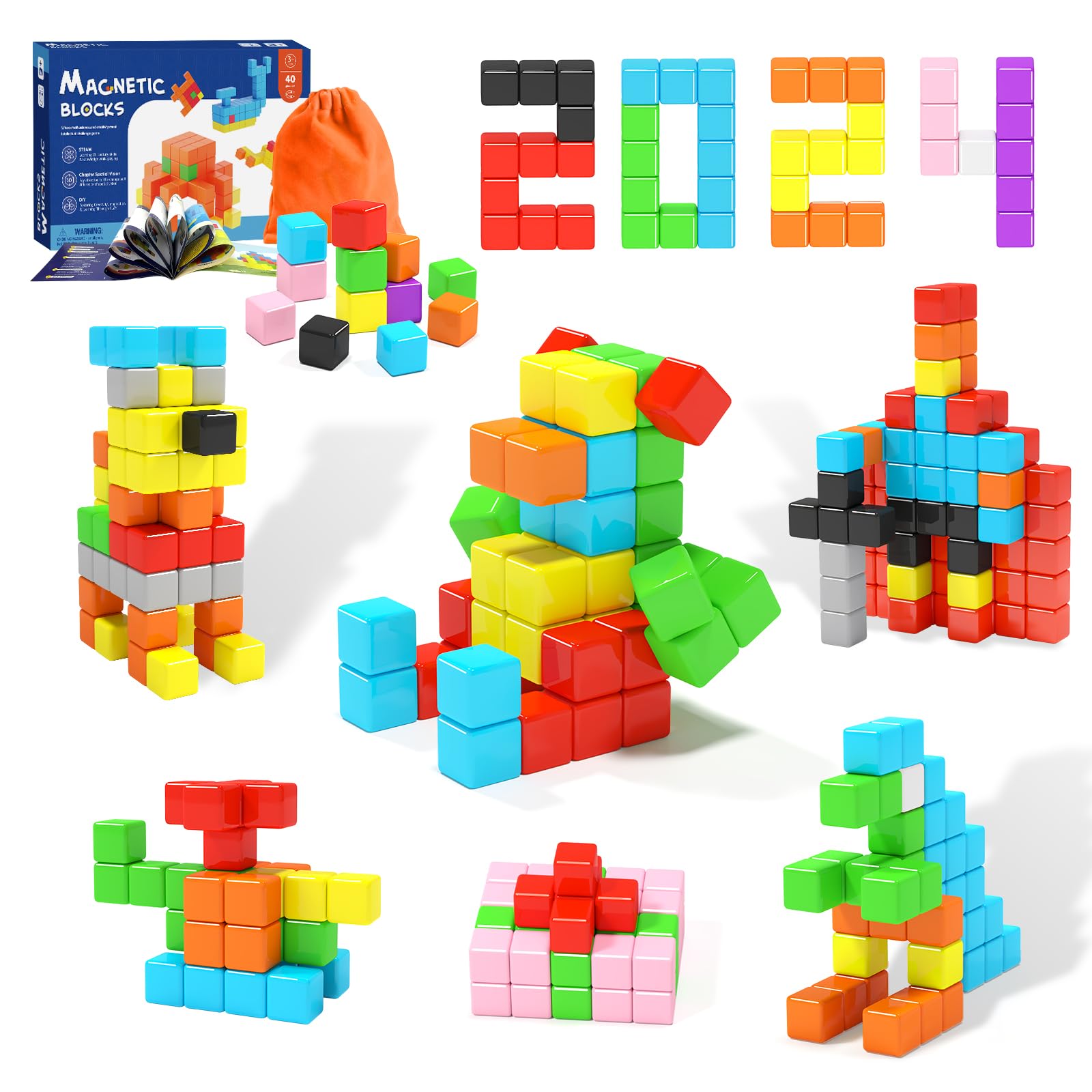 40pcs Magnetic Blocks for Toddler Toys, Magnetic Cubes Building Blocks Classroom Must Haves, STEM Preschool Sensory Magnet Toys for 3 4 5 6 Year Old Boys and Girls