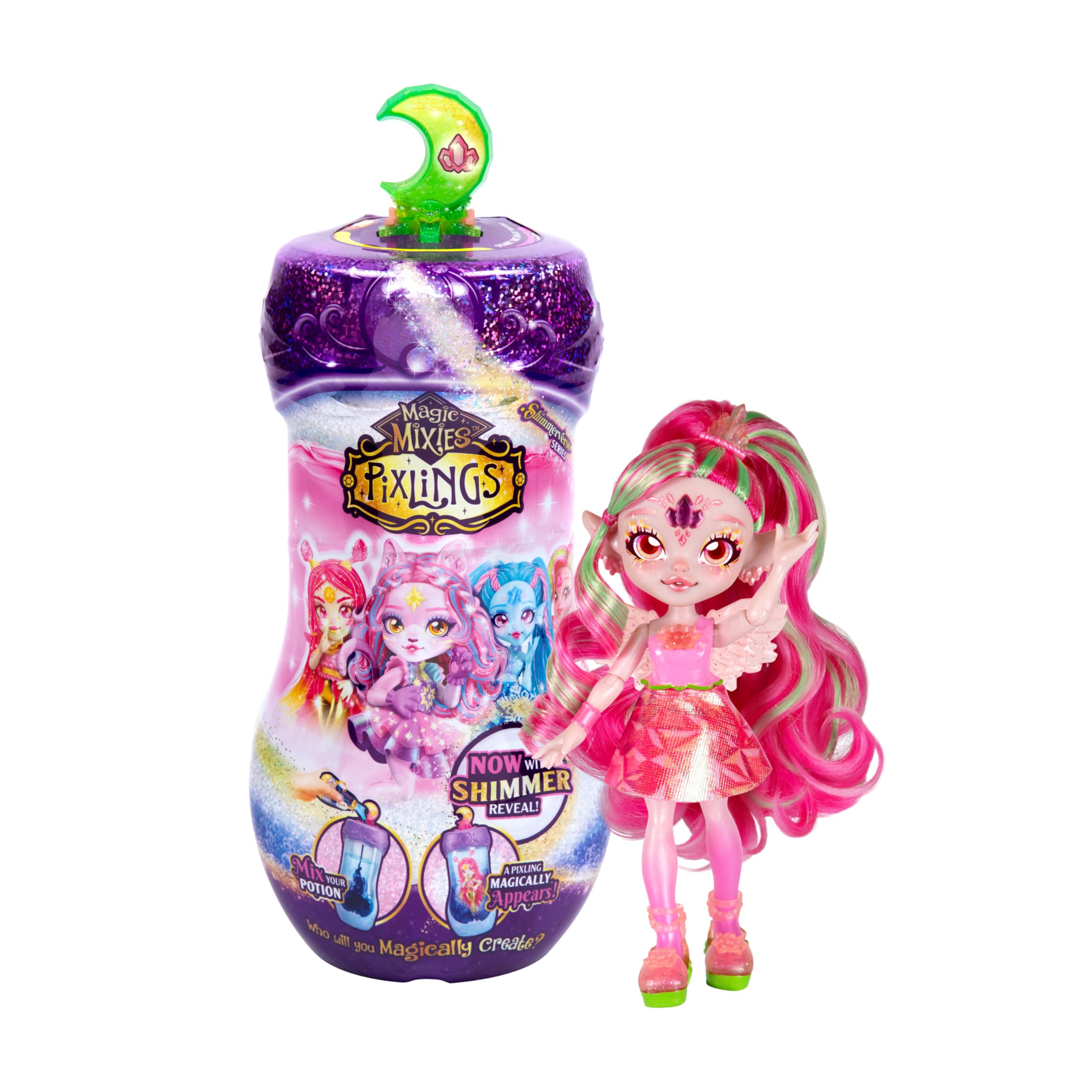 Magic Mixies Shimmerverse Series, Create & Mix Magic Potion to Magically Reveal Faye The Fairy Pixling, This Beautiful 6.5" Shimmerverse Pixling Fashion Doll Appears Inside The Potion Bottle