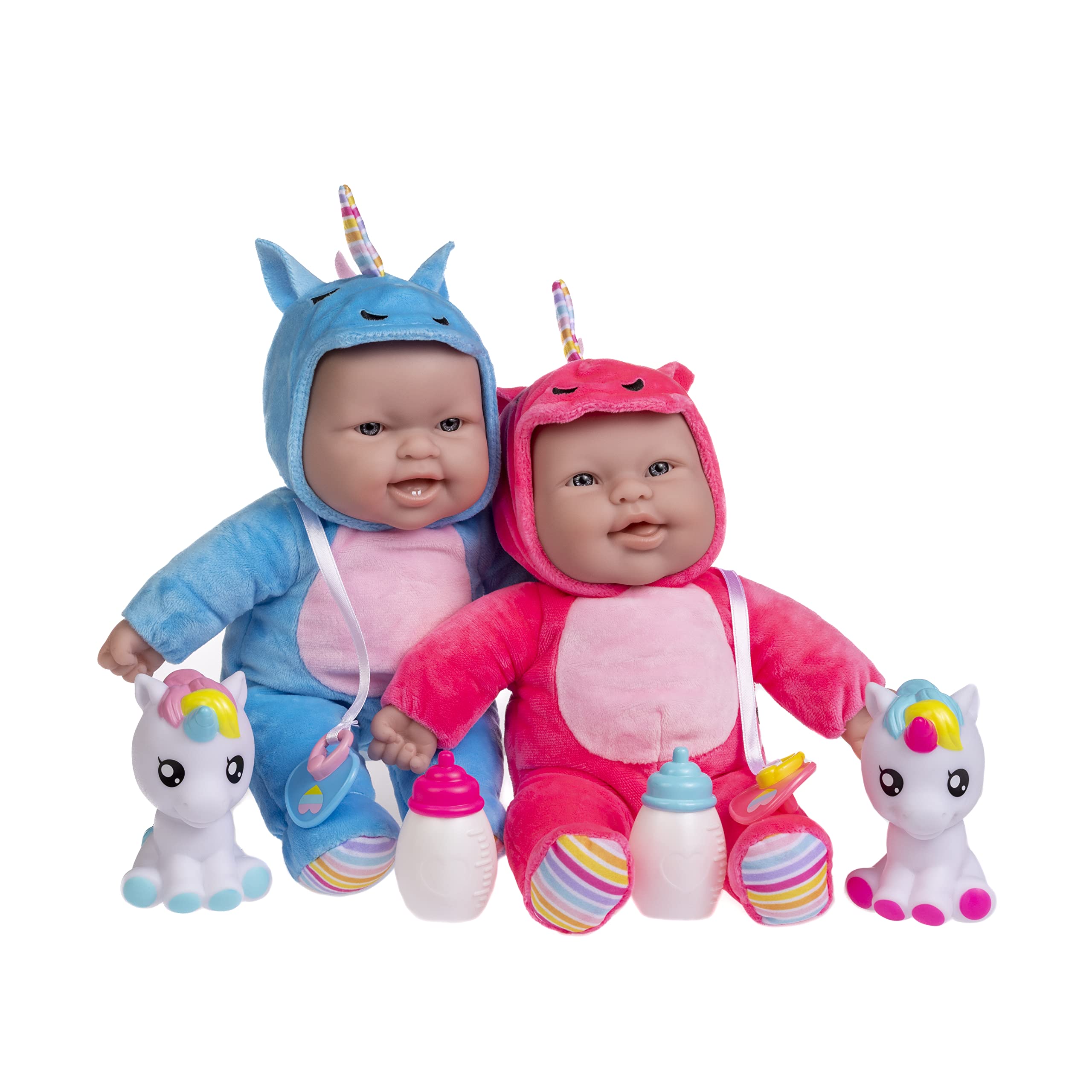 JC Toys Lots to Cuddle Babies 12-inch Small Soft Twin Baby Dolls Unicorn Theme| Washable | Pink and Blue | Includes Play Unicorns, Bottles, Pacifiers| for Children 12 Months +