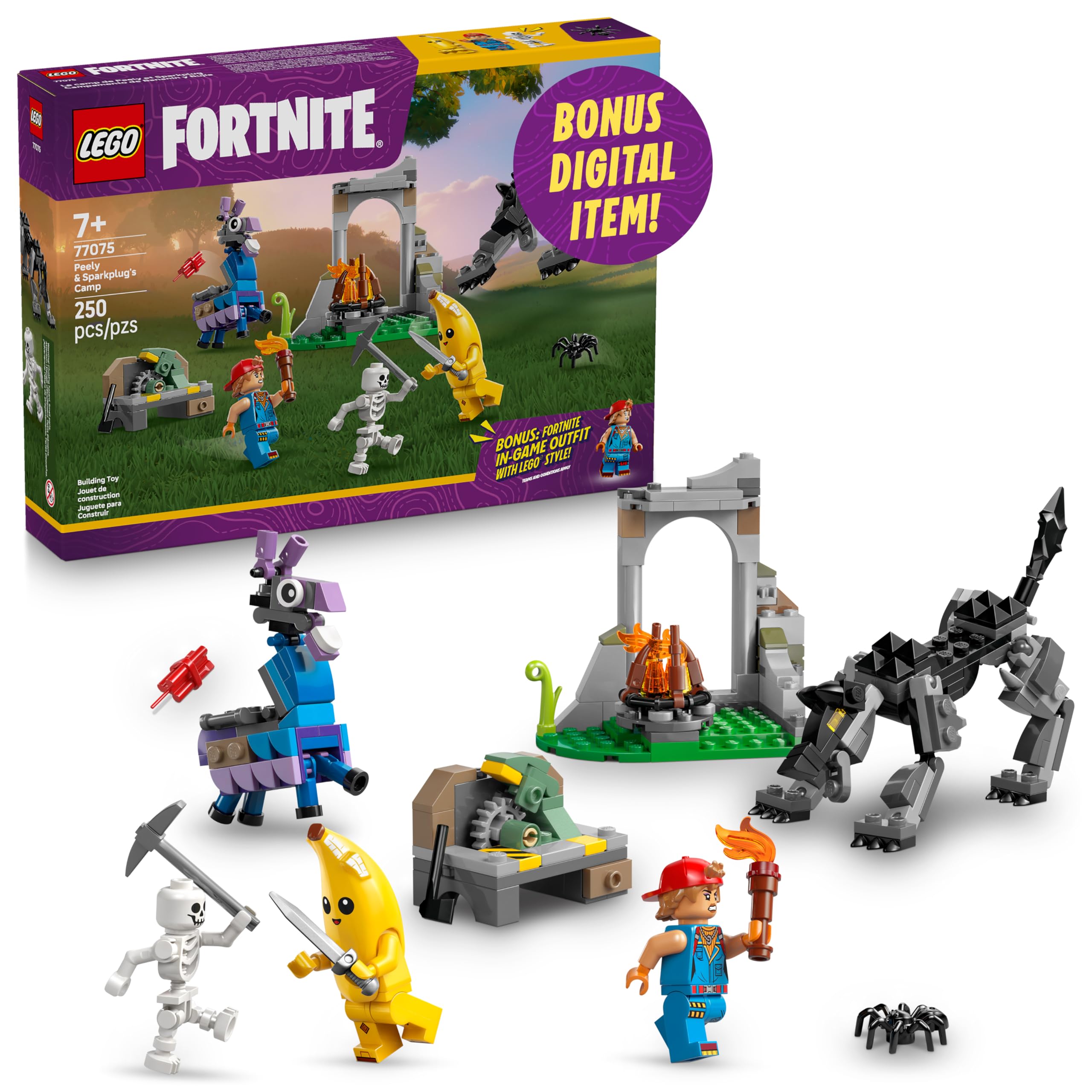 LEGO Fortnite Peely & Sparkplug’s Camp Kids Toy - Pretend Play and Video Game Building Set for Girls & Boys, Ages 7+ - Fortnight Toy Figures Peely, Sparkplug, & More - Gift Idea for Birthdays - 77075