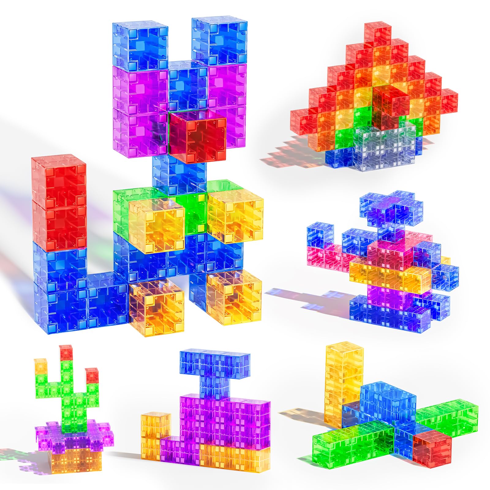 56PCS Magnetic Blocks, Transparent Magnetic Cubes, Magnet Building Blocks for Toddlers 3+, Montessori Toys, Preschool STEM Educational Sensory Magnet Toys for Kids Ages 3-5 Year Old Boys and Girls