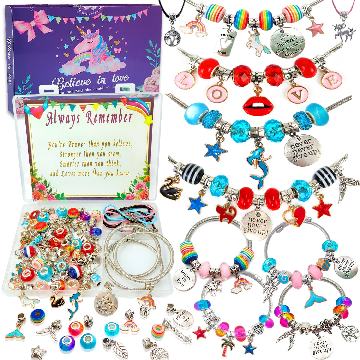Charm Bracelet/Jewelry Making Kits for Kids Girls,Unicorn Birthday Gifts,Arts Crafts Toys for 5 6 7 8 9 12 Years Old Girls