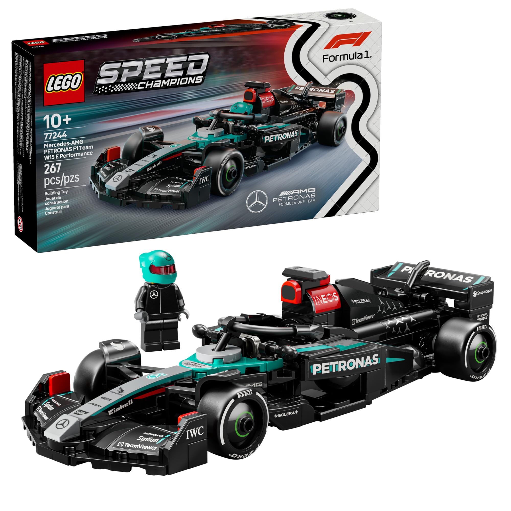 LEGO Speed Champions Mercedes-AMG F1 W15 Race Car Toy - Building Set for Kids, Boys & Girls, Ages 10+ - Toy Car for F1 Fans - Gift Idea for Birthday - 77244