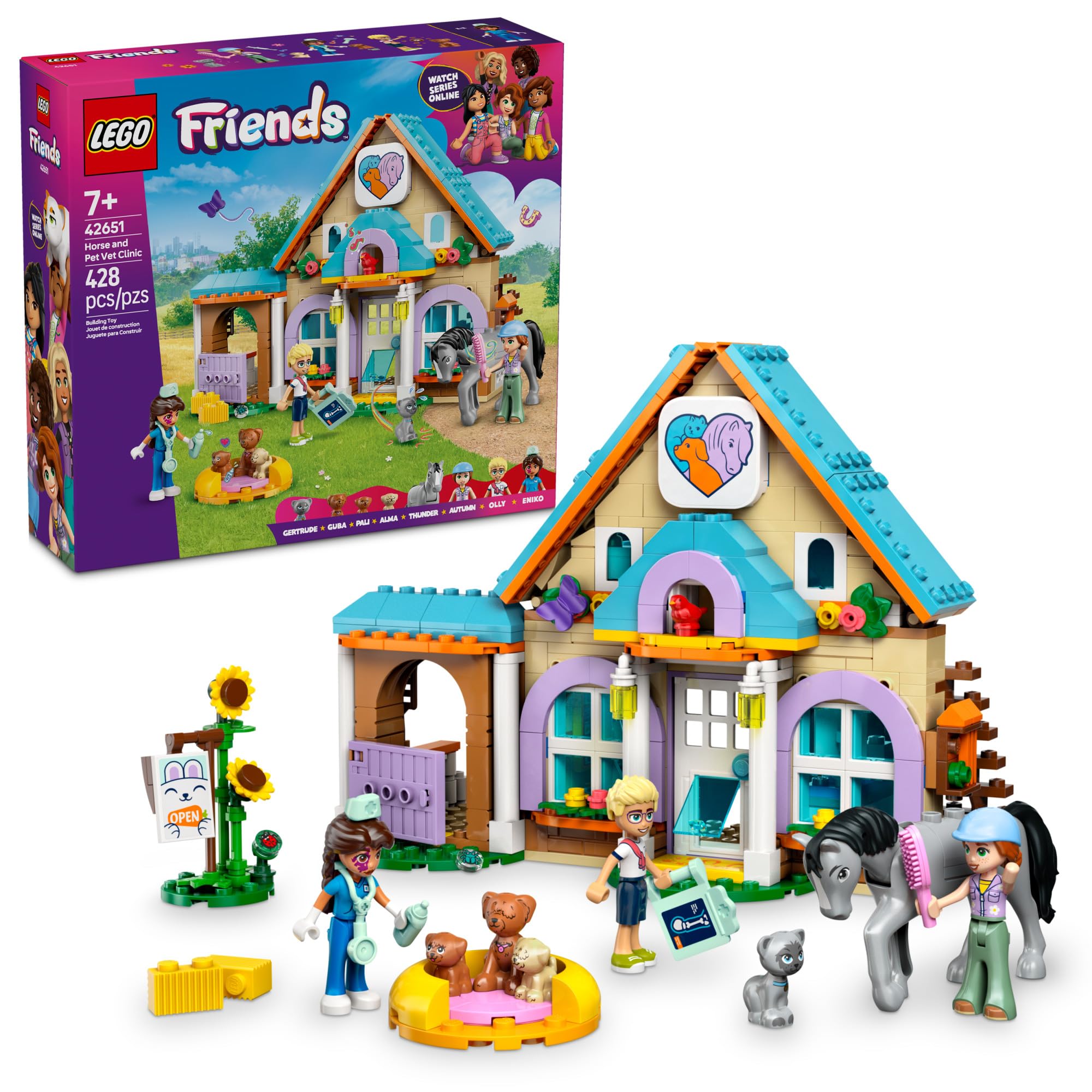 LEGO Friends Horse and Pet Vet Clinic -Veterinarian Playset for Kids, Girls and Boys, Ages 7+ - Toy Building Set for Pretend Play with 3 Minidolls, Horse Toy, Dog, and Cat - Gift Idea - 42651