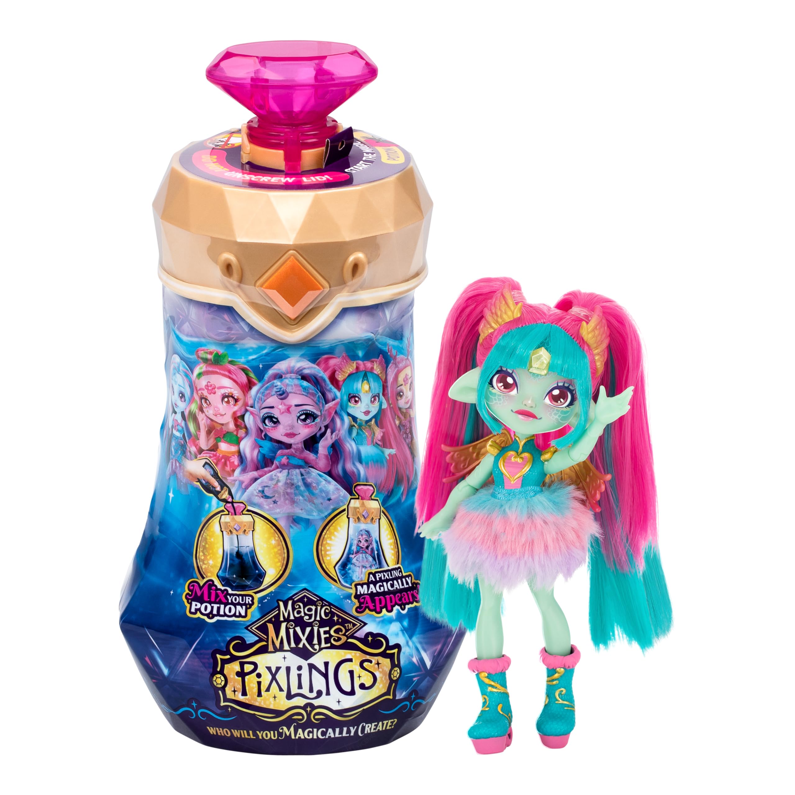 Magic Mixies Amber Dragon. Magically Reveal a 6.5" Pixling Doll Inside a Potion Bottle. Mix a Magic Potion to Create Your Pixling