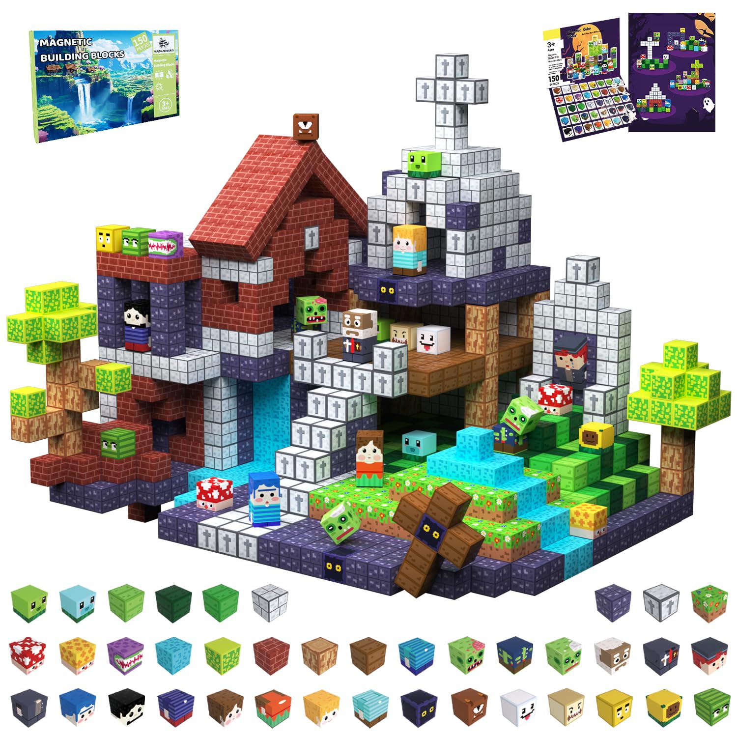 150 PCS Magnetic Building Blocks for Kids, Montessori Magnetic Toys, Build Zombie Island Set, STEM Toddler Sensory Building Blocks for Boys Girls 3 4 5 6 7 8 9 10th Birthday Gift