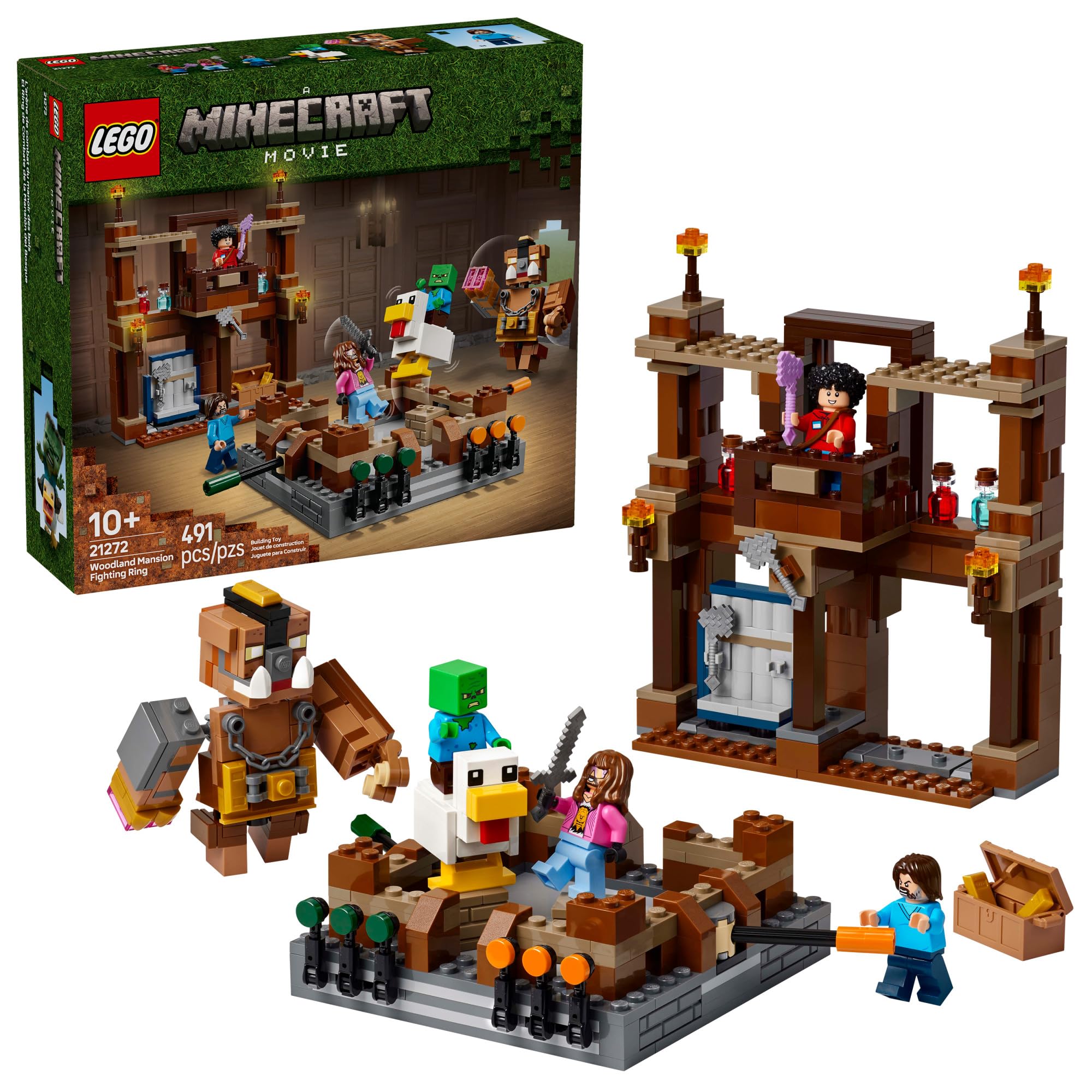 LEGO Minecraft Woodland Mansion Fighting Ring - Building Toy for Kids Age 10+ - Includes Steve, Garrett, & Henry Minecraft Figures, Plus a Chicken Jockey & More - Birthday Gift Idea for Fans - 21272