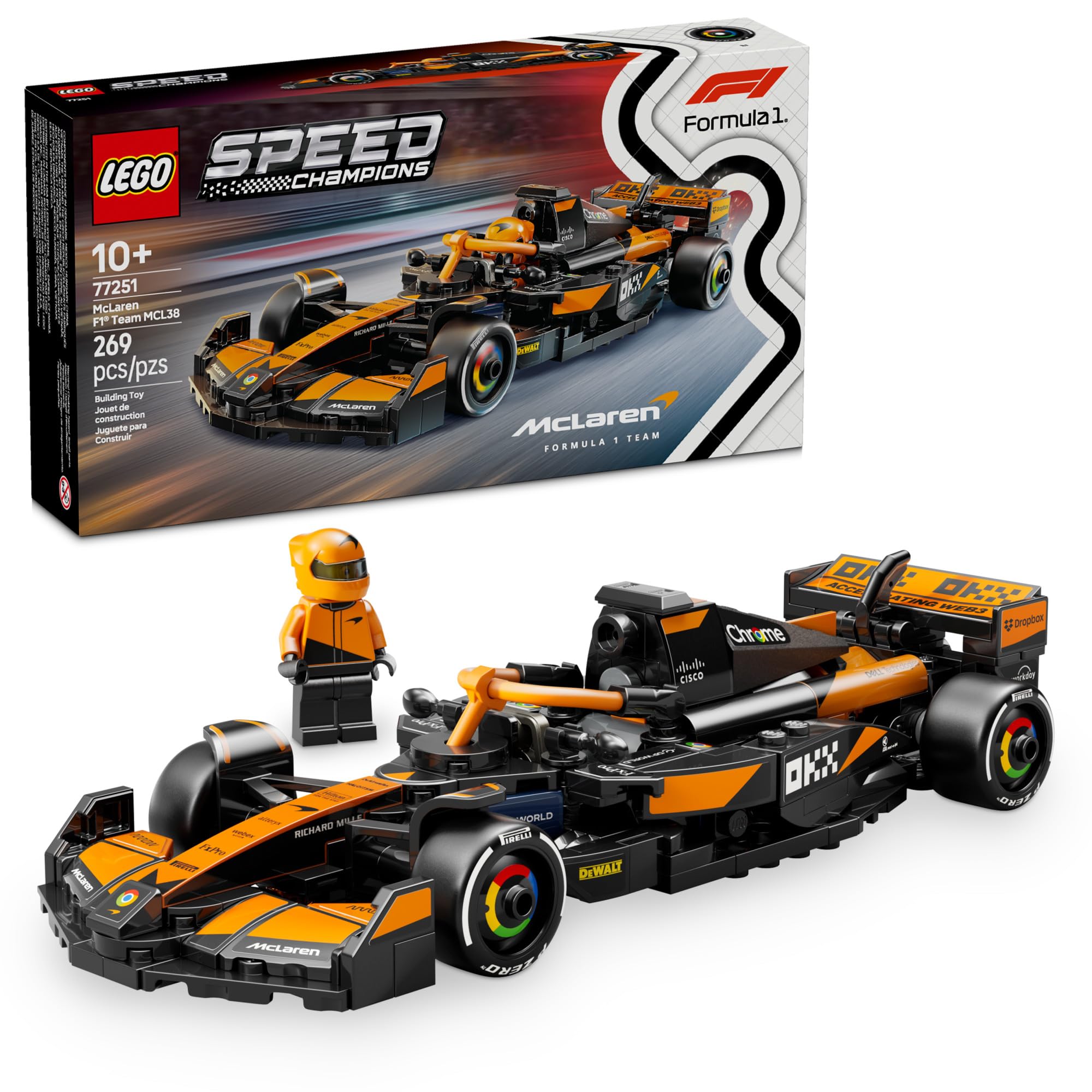 LEGO Speed Champions McLaren F1 Team MCL38 Race Car Toy - Building Set for Kids, Boys & Girls, Ages 10+ - Toy Car for F1 Fans - Gift Idea for Birthday - 77251