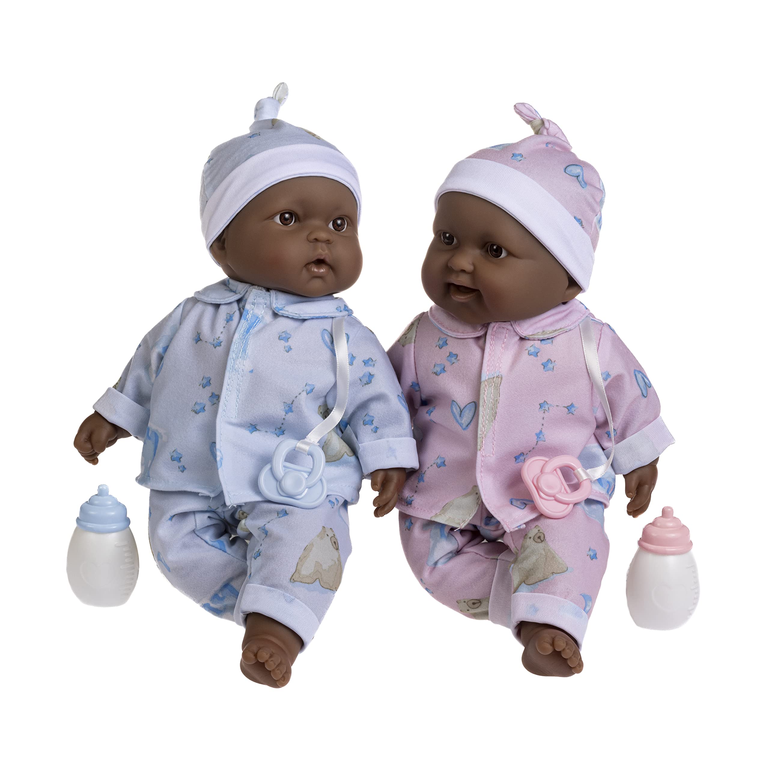 JC Toys Twins 13" Realistic Soft Body Baby Dolls Berenguer Boutique | Twins Gift Set with Removable Outfits and Accessories | Pink and Blue | African American | Ages 2+