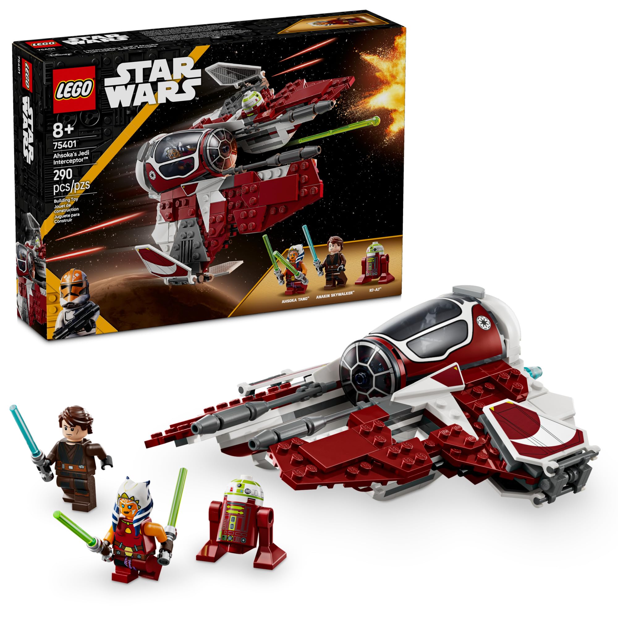 LEGO Star Wars: The Clone Wars Ahsoka's Jedi Interceptor Spaceship Building Toy - Kids Star Wars Toy for Boys and Girls, Ages 8+ - Gift Idea for Birthdays - 75401
