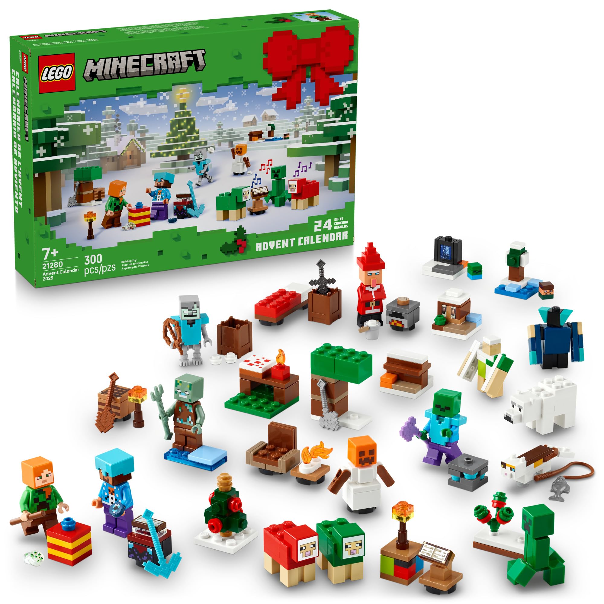 LEGO Minecraft Advent Calendar 2025 Building Toy - Kids Holiday Countdown Set for Boys & Girls, Ages 7+ - 24 Buildable Surprises & 8 Minifigures for Gamers - Collectible Gift for Christmas - 21280