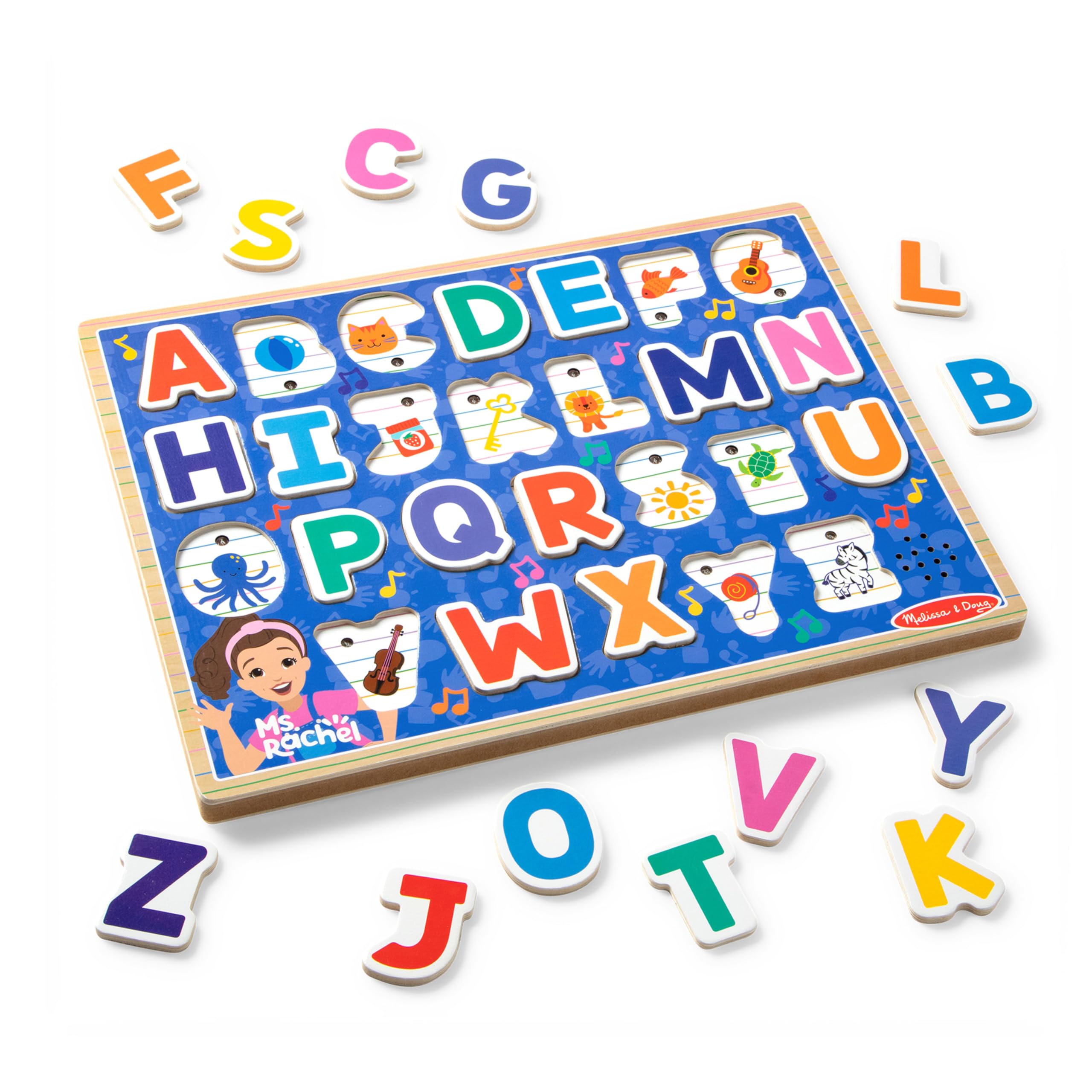 Melissa & Doug® Ms. Rachel™ Wooden Phonics Alphabet Sound Puzzle with Light-Activated Sound Effects, 24-Piece Toddler Toys for Boys and Girls Ages 2+ Years - FSC Certified