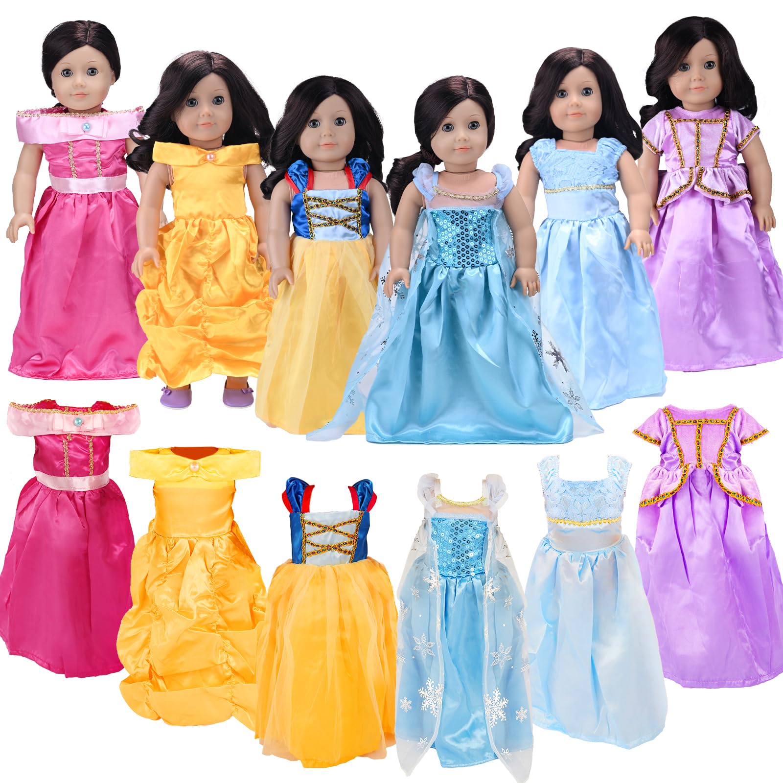 18 inch Doll Clothes Accessories -6Pcs Different Princess Costume Gift Fits All 18 inch American Doll Clothes