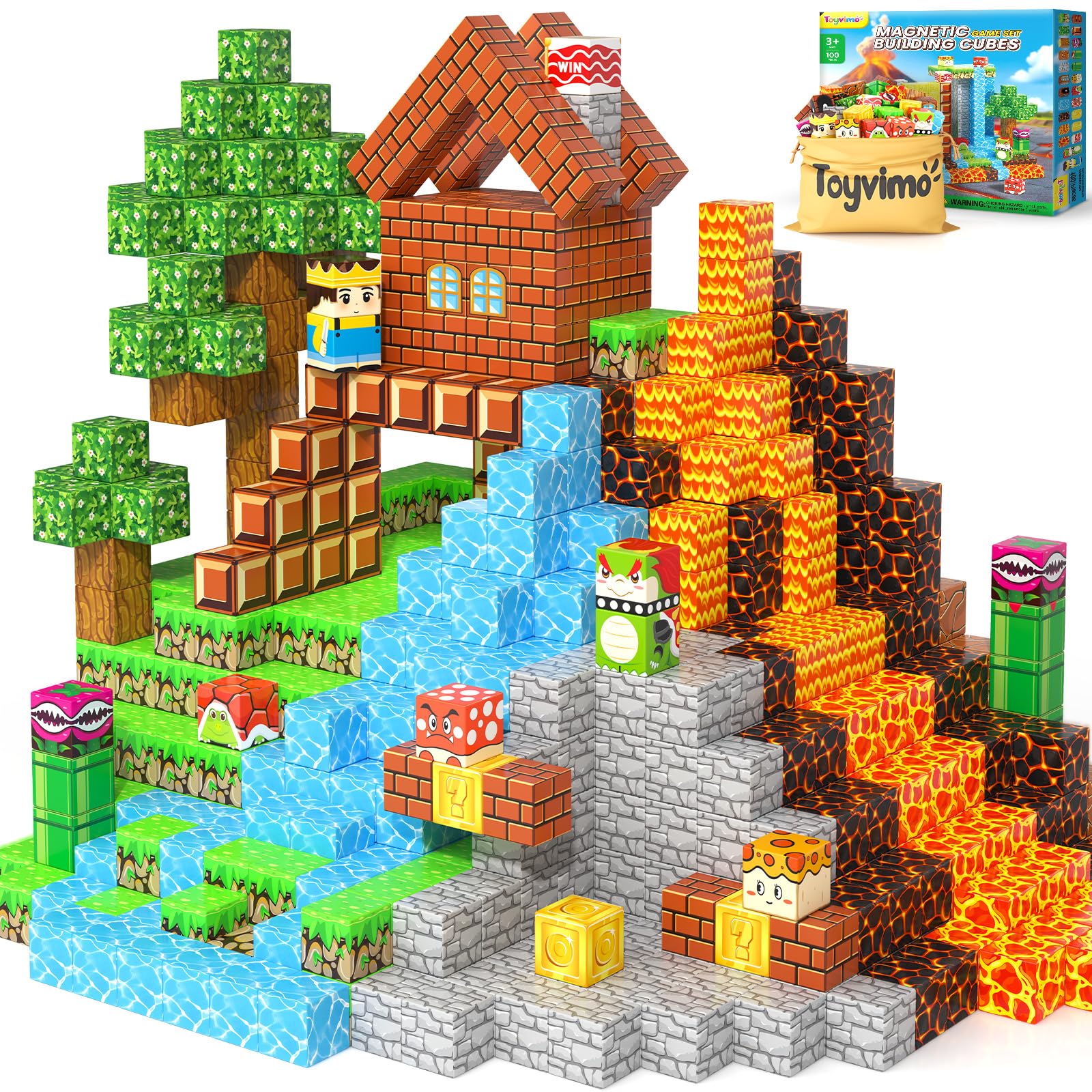 100PCS Magnetic Blocks Magnetic Building Blocks Sensory Toys for Kids Ages 3-5 6-8 8-12 Kids Game Toys for 3+ Year Old Boys & Girls, 3 4 5 6 7 8 9 10 Year Old Boy Birthday Gifts