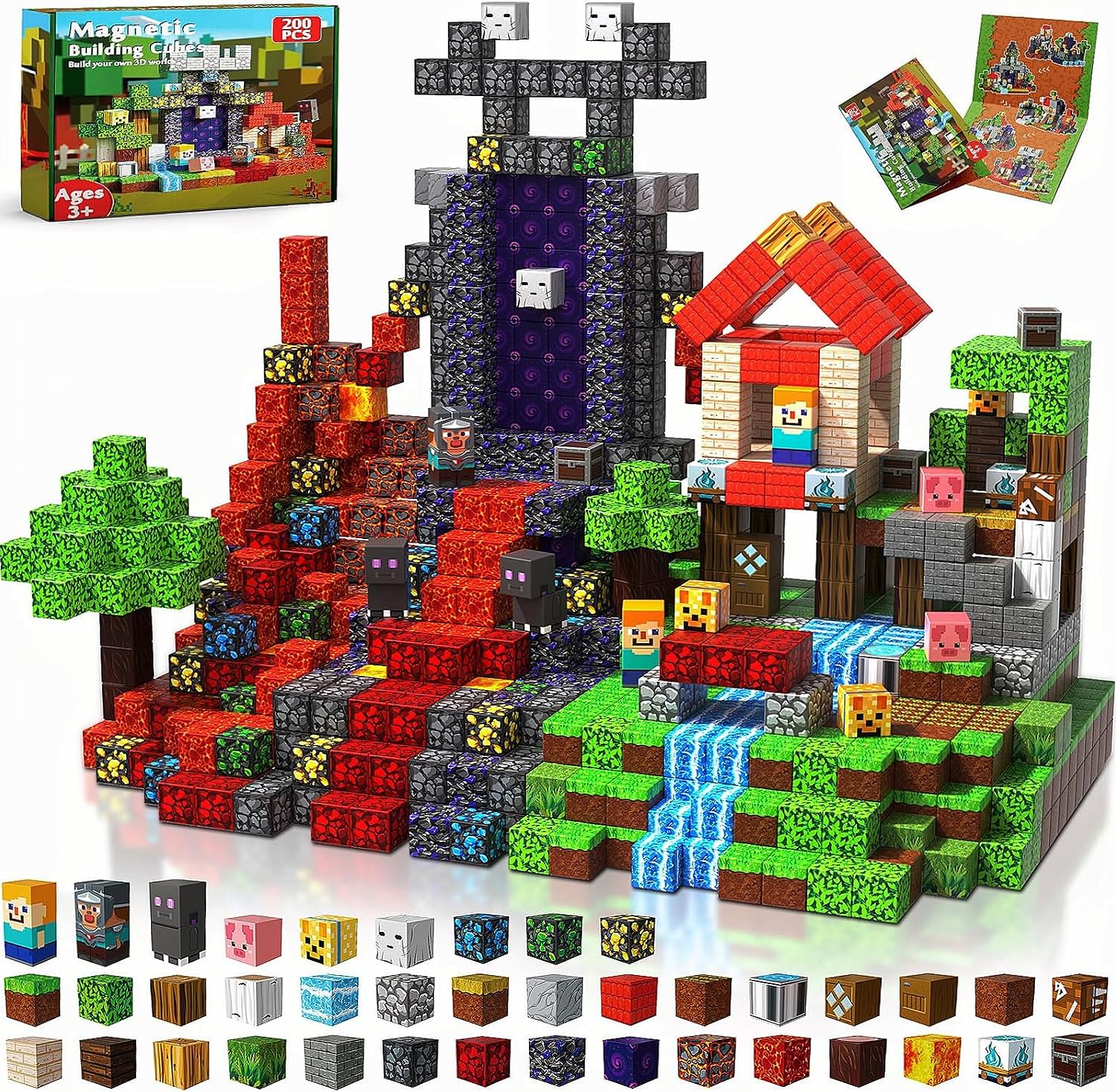200PCS Magnetic Blocks - Magnetic Building Block for Kids Ages 3 4 5 6 7 8, STEM Learning Toy for Toddlers, Stacking Magnets for Kids for Kid Ages 3-8, Birthday Gifts for 3-10 Years Old Boys Girls