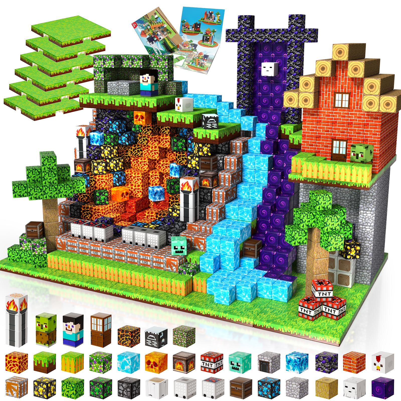 200PCS Magnetic Building Blocks with 6 Baseplate, Magnetic Blocks Cubes for Kids Ages 4-8, Stacking Magnet Blocks STEM Building Toys for Boys Girls Ages 3 4 5 6 7 8-12 Birthday Gifts