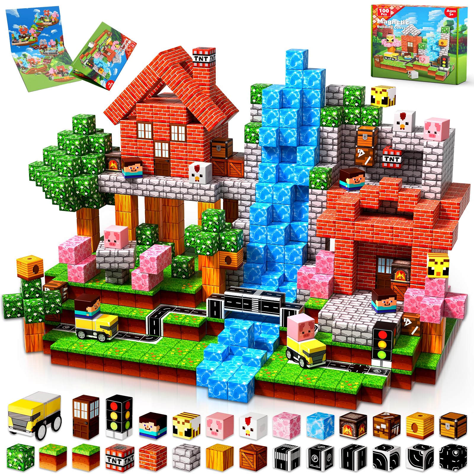 100PCS Magnetic Blocks - Magnetic Blocks for Kids Ages 3 4 5 6 7 8, Stacking Magnets for Kid, Magnetic Building Block for Kids Ages 4-8, Birthday Gifts for 3-10 Year Old Boys Girls, STEM Learning Toy