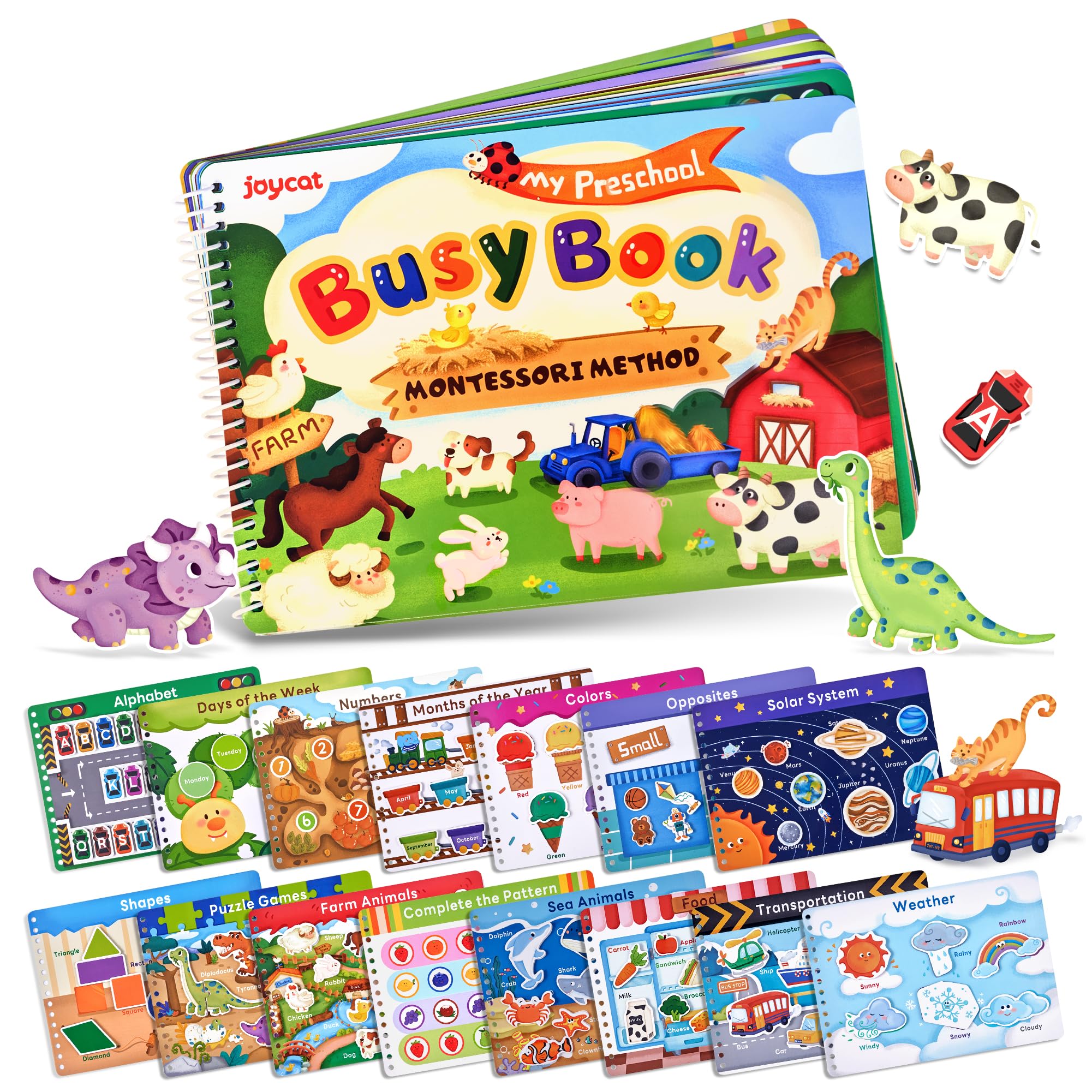 JoyCat Preschool Busy Book for Toddlers 3-5, Learning Activities, Educational Sensory Toys, Autism Learning Material, Back to School, Birthdays Presents for Boys Girls