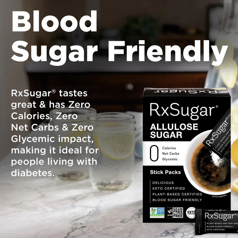 RxSugar 30 Stick Pack Carton 6-Pack | Diabetes-Safe Natural Sugar | Keto Certified | Non-GMO Project Verified | Gluten-Free Certified