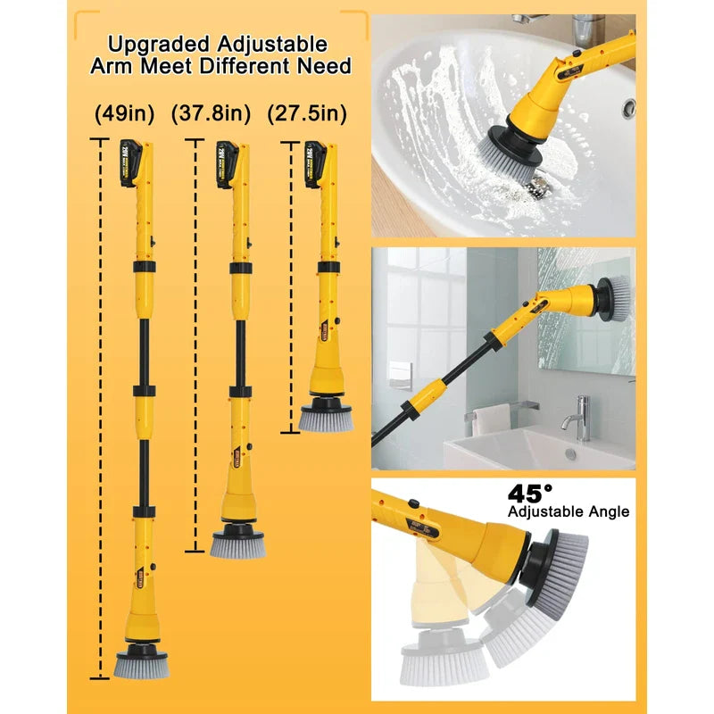 1000RPM Electric Spin Scrubber, 20V Cordless Cleaning Brush with Adjustable Extension Arm, 4 Replaceable Cleaning Heads, Hook and Gloves, 1 Hour Fast Charge, Waterproof - for Bathroom/Tub/Tile/Floor