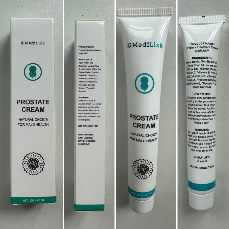 MediLisk Prostate Relief Cream – Natural Ingredients, Hypoallergenic, Paraben-Free, Suitable for All Skin Types – 0.7 oz