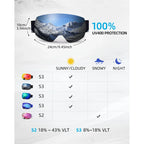 JetBlaze Ski Goggles Unisex OTG Ski Goggles with interchangeable lens and strap for spectacle wearers Snow Goggles Anti Fog Ski Snowboard Goggles Compatible Helmet Spherical Mirrored Silver Lens
