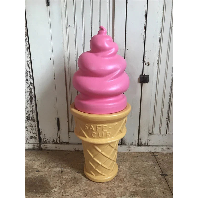 SAFE T CUP tm Blow Mold Giant Plastic Ice Cream Cone Strawberry  Swirl Safe T Cup Display 26”