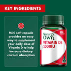 Nature's Own Vitamin D 1000IU Capsules 200 - Aids Calcium Absorption - Supports healthy Immune System Function, Bone health, Muscle Strength in the Elderly, & Muscle Function - High Strength
