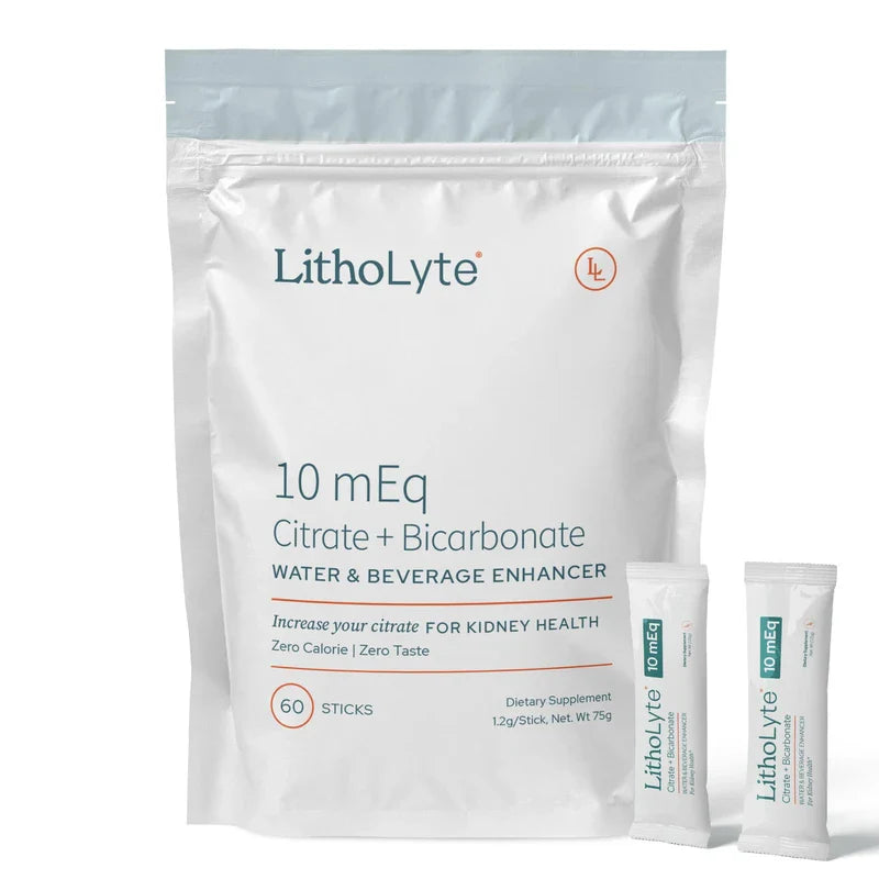LithoLyte Kidney Health | Water & Beverage Enhancer 10 mEq, Developed by Urologists, 2 Pack (120 Sticks)