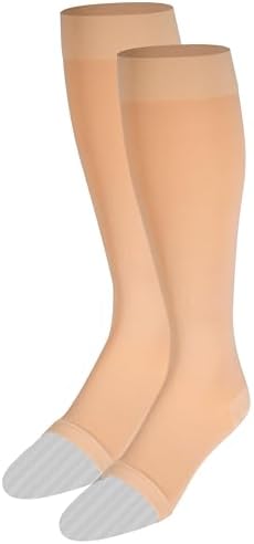 NuVein Medical Compression Stockings, 30-40 mmHg Support, Women & Men Knee Length, Open Toe, Beige, X-Large