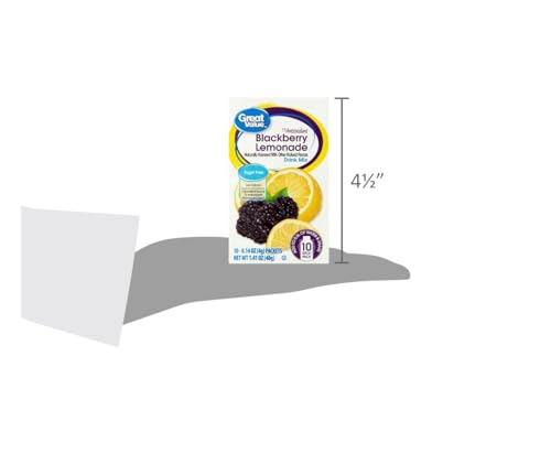 Great Value Sugar free Low calorie Blackberry Lemonade Drink Mix Bundle 10 packets Per Box (4 Boxes), 40 Total Packets. Includes (2) Stand-Up Sieral Plastic Drink Pouches. Store Juice, Favorite Snacks. Custom Healthy Smoothie Recipe Card