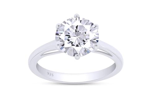Finecreation USA 2ct Round Cut Lab Created Diamond Solitaire Engagement Ring, Sterling Silver 925 (pink, 6)