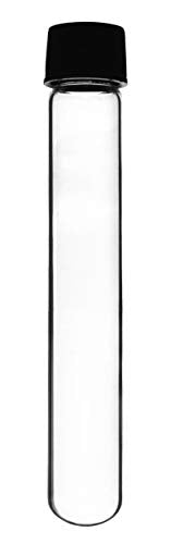 Eisco - Test Tubes, 50mL, Borosilicate 3.3 Glass, Round Bottom, Leak Proof Bakelite Screw Cap with Rubber Liner, Autoclavable, Chemical & Heat Resistant, Lab Storage & Sample Containers, 12 Pack