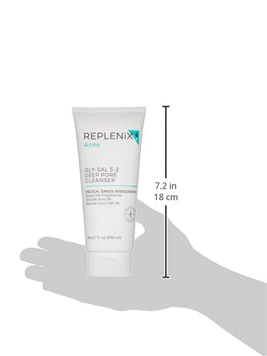 Replenix Gly-Sal Deep Pore Acne Face Wash, 6.7 Fl Oz, Non-Oily Medical-Grade 5% Glycolic & 2% Salicylic Acid Facial Cleanser for Acne-Prone Skin, Gently Unclogs & Refines Pores, Non-Drying
