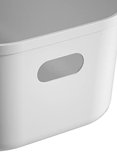 White Plastic Bins/Storage Organizers - Pantry Baskets, Bins for Shelves, Organizer and Storage for Bathroom, Bedrooms, Kitchens and More - Large Size (1 Pack)