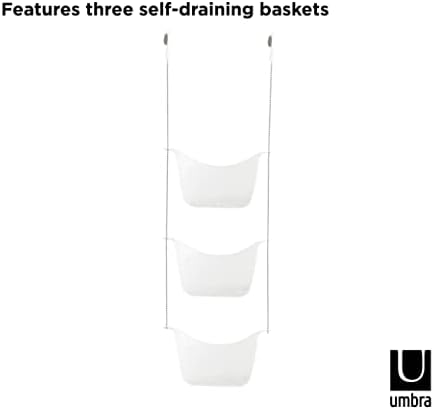 Umbra 022360-670 Bask, White Hanging Shower Caddy, Bathroom Storage and Organizer for Shampoo, Conditioner, Bath Supplies and Accessories, 11-1/4" x 5-1/4" x 36-1/2" h