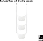 Umbra 022360-670 Bask, White Hanging Shower Caddy, Bathroom Storage and Organizer for Shampoo, Conditioner, Bath Supplies and Accessories, 11-1/4" x 5-1/4" x 36-1/2" h