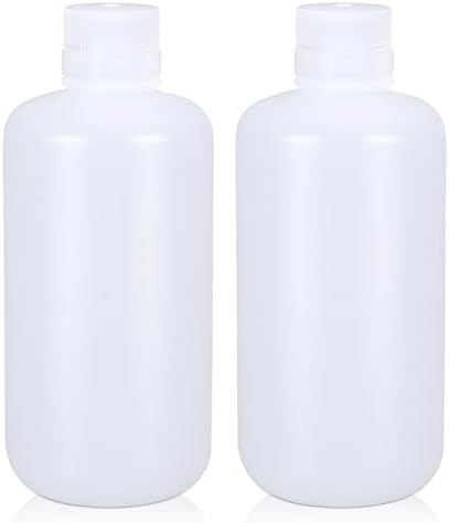1000ml/33.8 oz Narrow Mouth Round Chemical Container, Plastic Leak Proof HDPE bottle, Lab Reagent Bottles, Water Sample Bottles (2 Pcs)