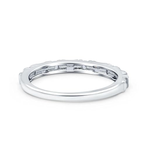 Drizzle Jewels 1Ct Round & Baguette Lab Created Diamond Tension Half Eternity Wedding Band Ring, 14K White Gold Finish (White, 9.25)