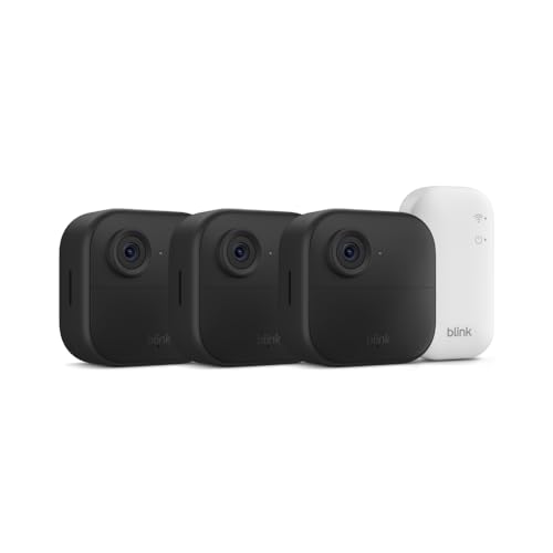 Blink Outdoor 4 (newest model) – Wireless smart security camera, two-year battery life, 1080p HD day and infrared night live view, two-way talk. Sync Module Core included – 3 camera system