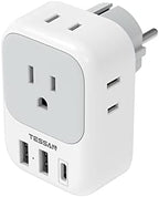 TESSAN Type E F Plug Adapter, Germany France Power Adapter with 3 USB Ports(1 USB C), 4 AC Outlets Travel Adaptor for US to Europe EU Spain Iceland Korea Greece Russia German French