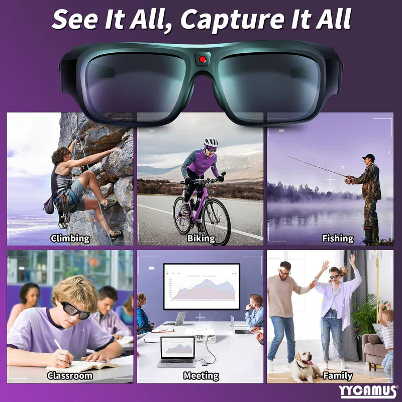 YYCAMUS 4K Camera Glasses, Upgrade Smart Sunglasses with Camera, Video Glasses with UV Protection for Outdoor Activities & Travel