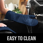 HOMWE Extra Long Professional Silicone Oven Mitt, Oven Mitts with Quilted Liner, Heat Resistant Pot Holders, Flexible Oven Gloves, Navy Blue, 1 Pair, 14.7 Inch