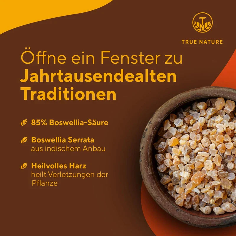 Frankincense Capsules High Dose - 2000 mg Extract per Day - 360 Capsules - Indian Boswellia Serrata - 85% Boswellic Acid - Vegan, German Production - TRUE NATURE