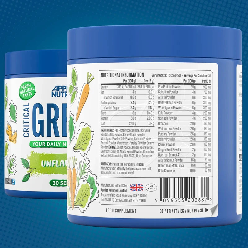 Applied Nutrition Critical Greens - Super Greens Powder, Boost Your Immune System with Superfood Nutrients, Natural Super Greens Taste, Vegan Friendly (150g - 30 Servings)