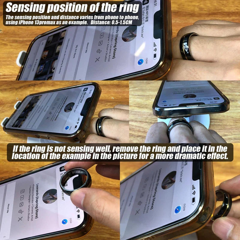 Tungsten Ring Digital Business Card - Waterproof NFC Ring - Social Media Sharing & Instant Contact - Tap to Share NFC - iOS and Android(Gold-#11)